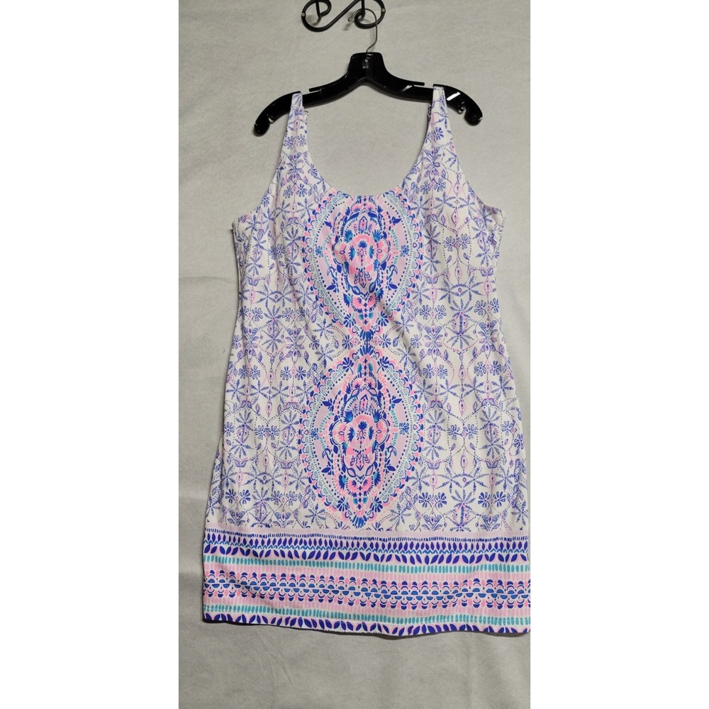 White Pink Blue Print Lilly Pulitzer Short Tank Dress W Adjustable Straps SZ XL